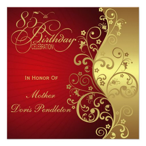 85th Birthday Decorations
 Red & Gold 85th Birthday Party Invitation