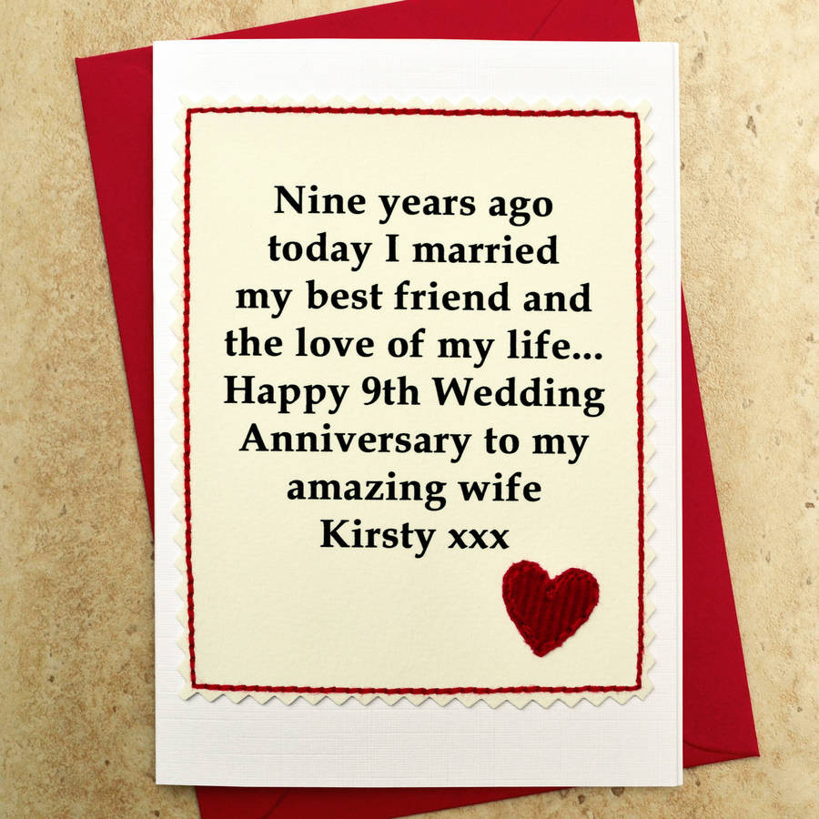 9 Year Wedding Anniversary Gift Ideas
 personalised 9th wedding anniversary card by jenny arnott