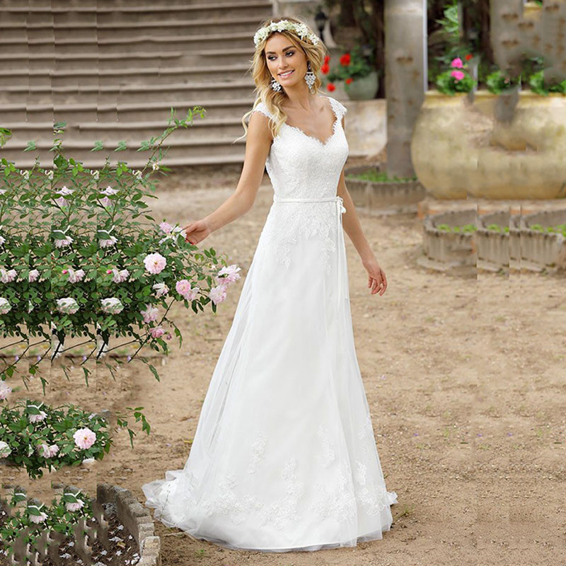 A Line Lace Wedding Dress
 LORIE Lace Wedding Dresses 2019 Appliqued with Lace A Line
