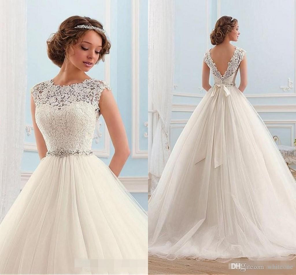 A Line Lace Wedding Dress
 Discount Vintage 2016 A Line Wedding Dresses Cap Sleeves