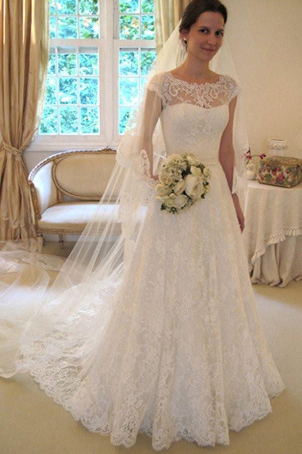 A Line Lace Wedding Dress
 Cap Sleeve Lace A line Wedding Dresses 2017 Long Custom