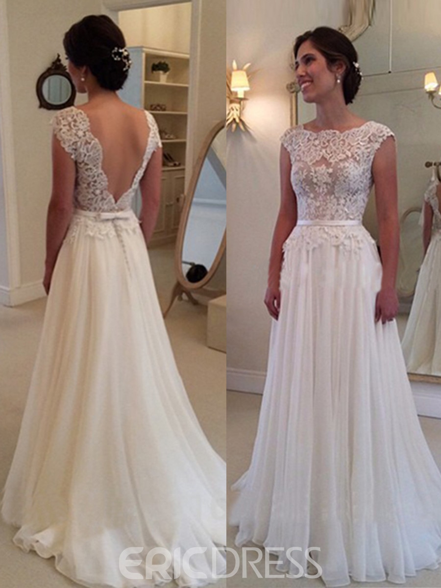 A Line Lace Wedding Dress
 Ericdress Charming Backless Jewel Lace A Line Wedding