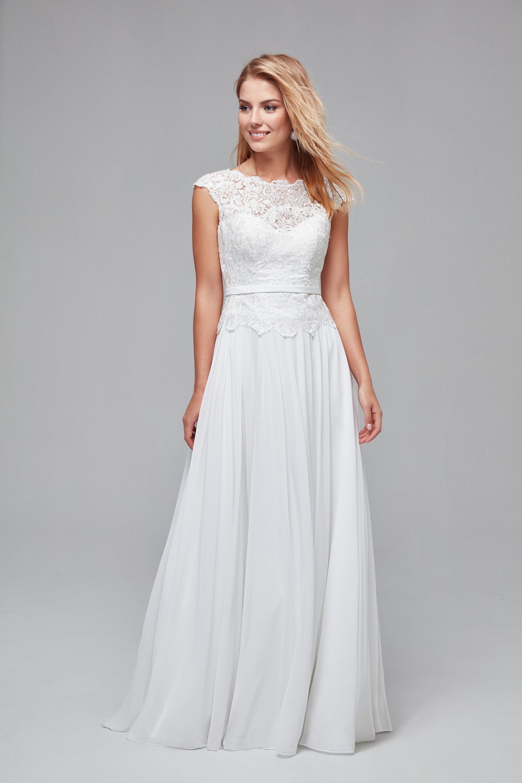 A Line Lace Wedding Dress
 Illusion Lace and Chiffon A Line Wedding Dress WG3851