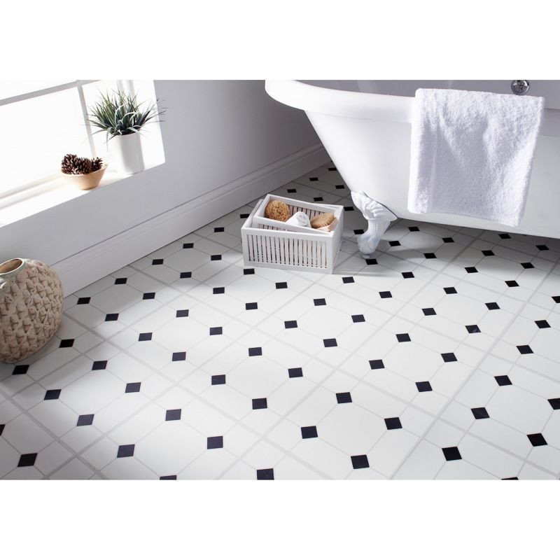 Adhesive Bathroom Tiles
 Self Adhesive Floor Tiles Black & White Diamond Effect