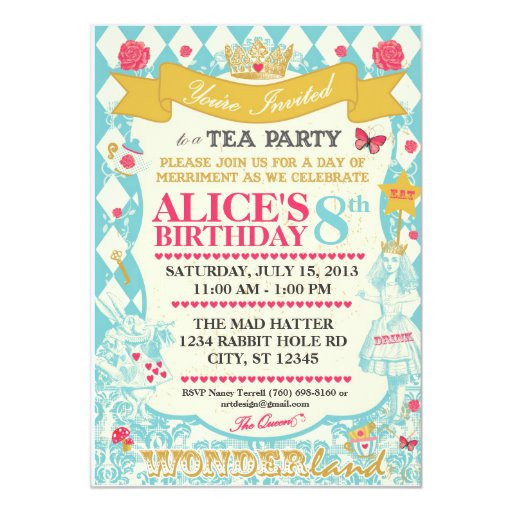 Alice In Wonderland Birthday Party Invitations
 Alice In Wonderland Tea Party Invitation