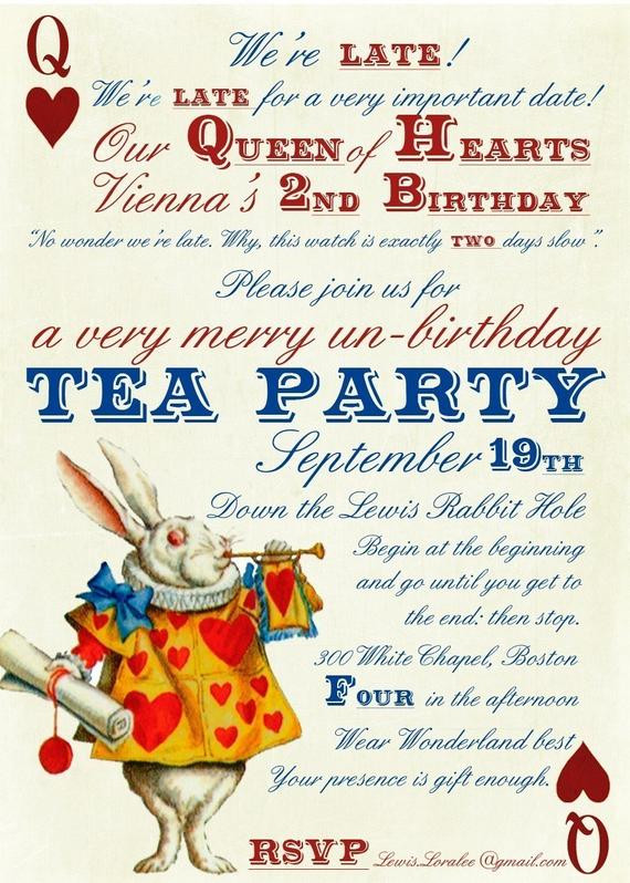 Alice In Wonderland Birthday Party Invitations
 Alice In Wonderland Un Birthday Tea Party Invitations Digital