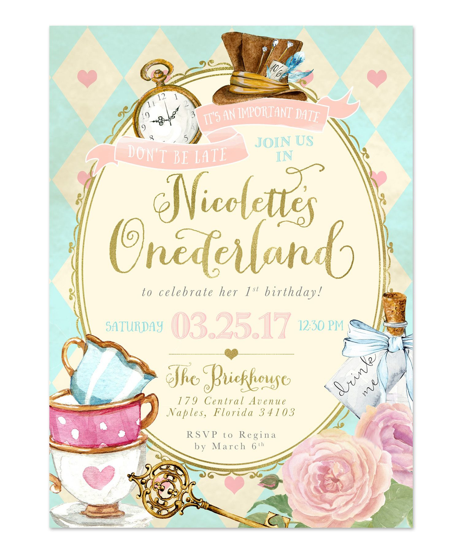Alice In Wonderland Birthday Party Invitations
 Alice in Wonderland ederland Girl s 1st First