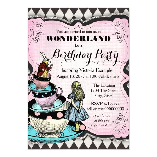 Alice In Wonderland Birthday Party Invitations
 Vintage Alice in Wonderland Birthday Party Invitation