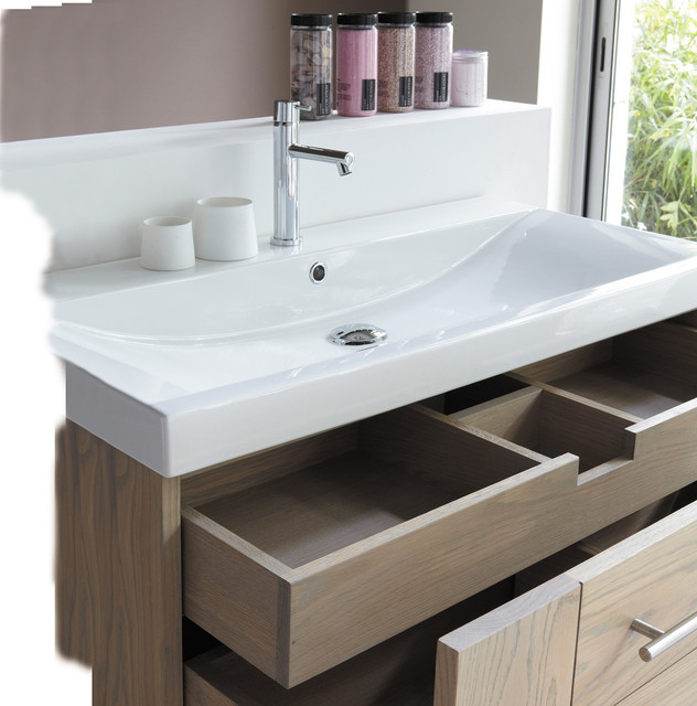 All Wood Bathroom Vanities
 SOFT All In 1 Wall Mounted Vanity in Solid Wood Modern