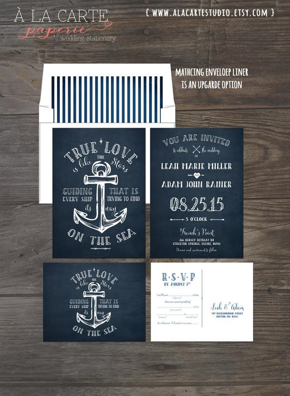 Anchor Wedding Invitations
 True Love Nautical Anchor Wedding Invitation and RSVP Card