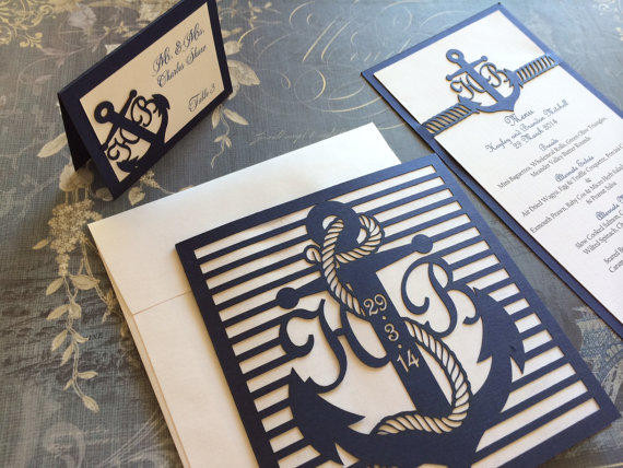 Anchor Wedding Invitations
 Laser Cut Wedding Invitations Nautical from CelineDesigns on