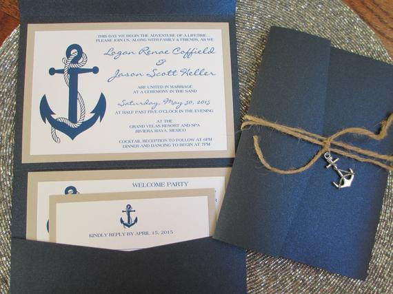 Anchor Wedding Invitations
 Nautical Theme Invite Destination Wedding Invitation