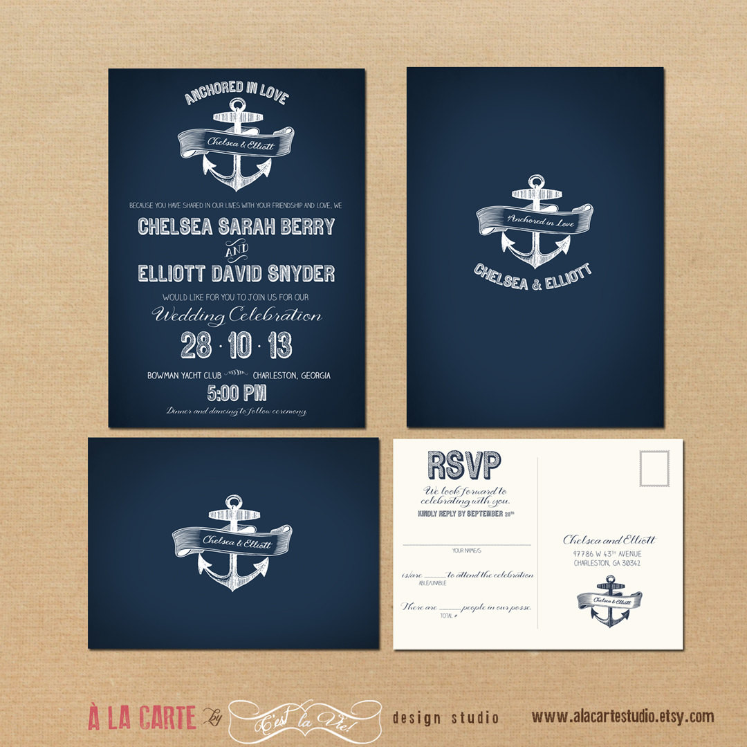 Anchor Wedding Invitations
 Nautical Anchor Wedding Invitation and RSVP by alacartepaperie