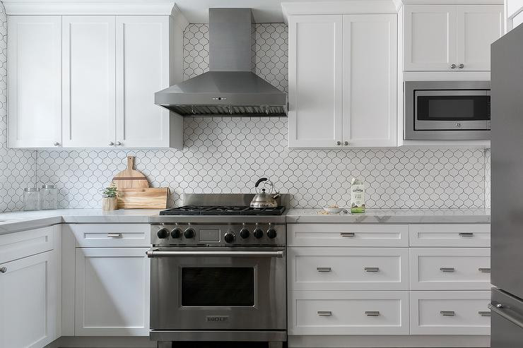 Arabesque Tile Kitchen Backsplash
 White Arabesque Tiles with Black Grout Transitional