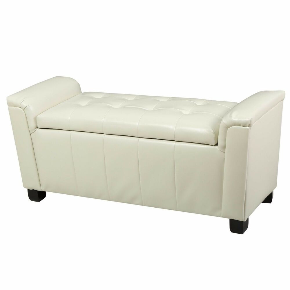 Armed Storage Bench
 Contemporary f White Tufted Leather Armed Storage