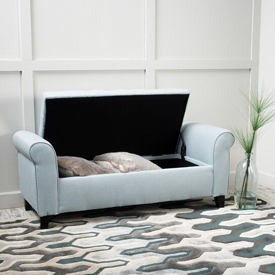 Armed Storage Bench
 Buy Charlemagne Light Sky Tufted Fabric Armed Storage