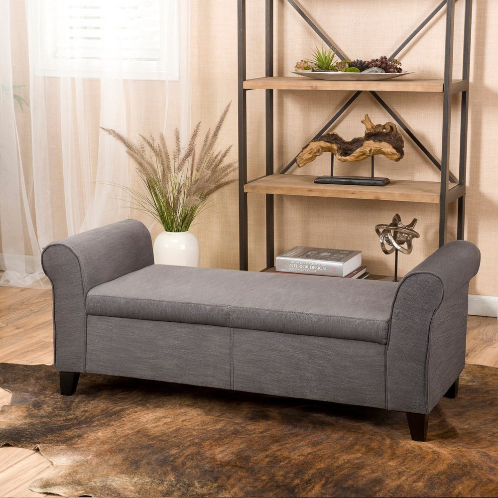 Armed Storage Bench
 Contemporary Grey Fabric Armed Storage Ottoman Bench