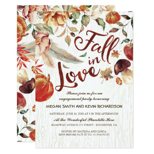 Autumn Engagement Party Ideas
 Fall in Love Harvest Pumpkin Engagement Party Card