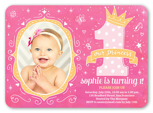 Baby Girl Birthday Invitations
 Princess Doodles Baby Girl 1st Birthday Invitation