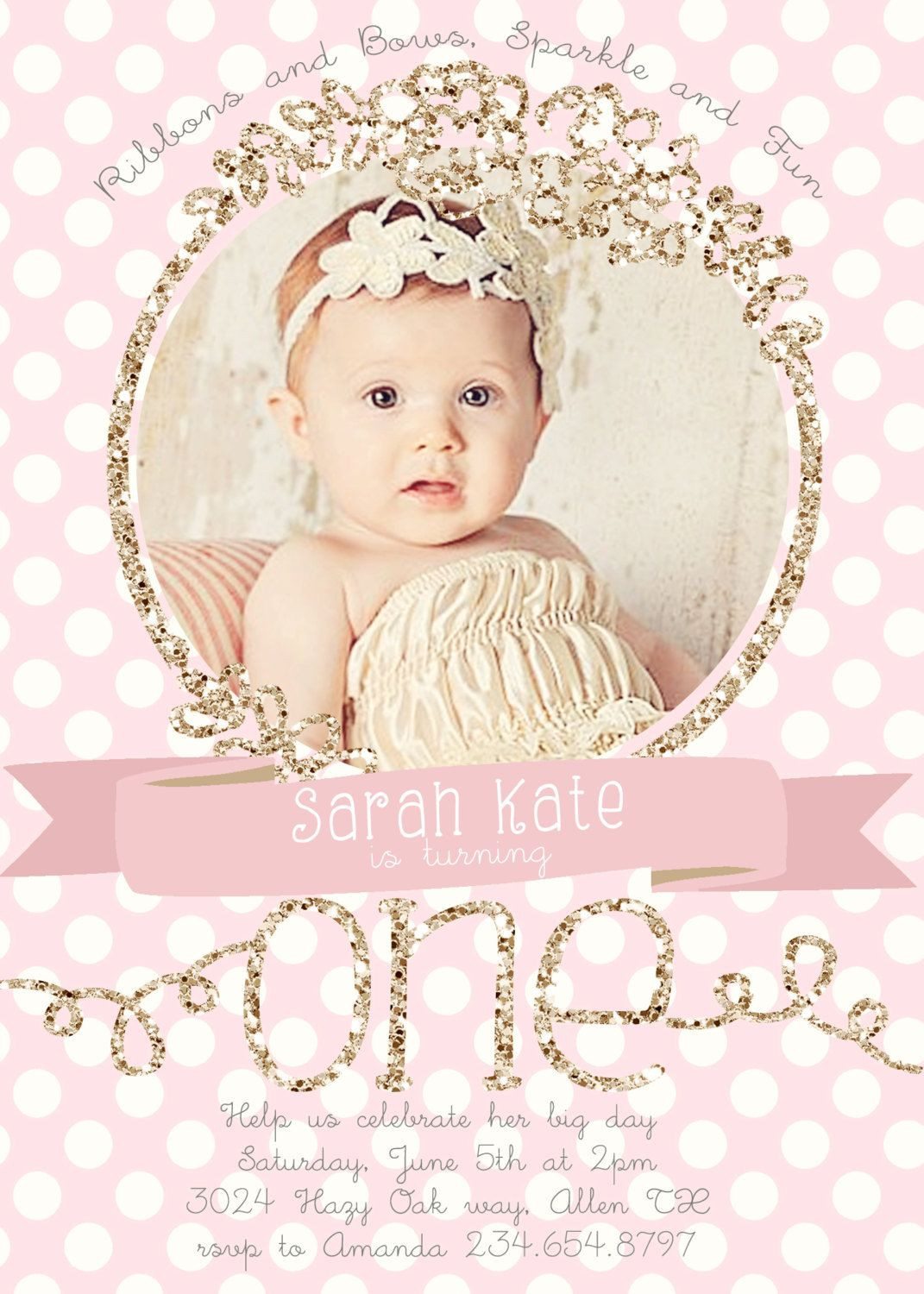 Baby Girl Birthday Invitations
 First Birthday Invitations Pink and Gold
