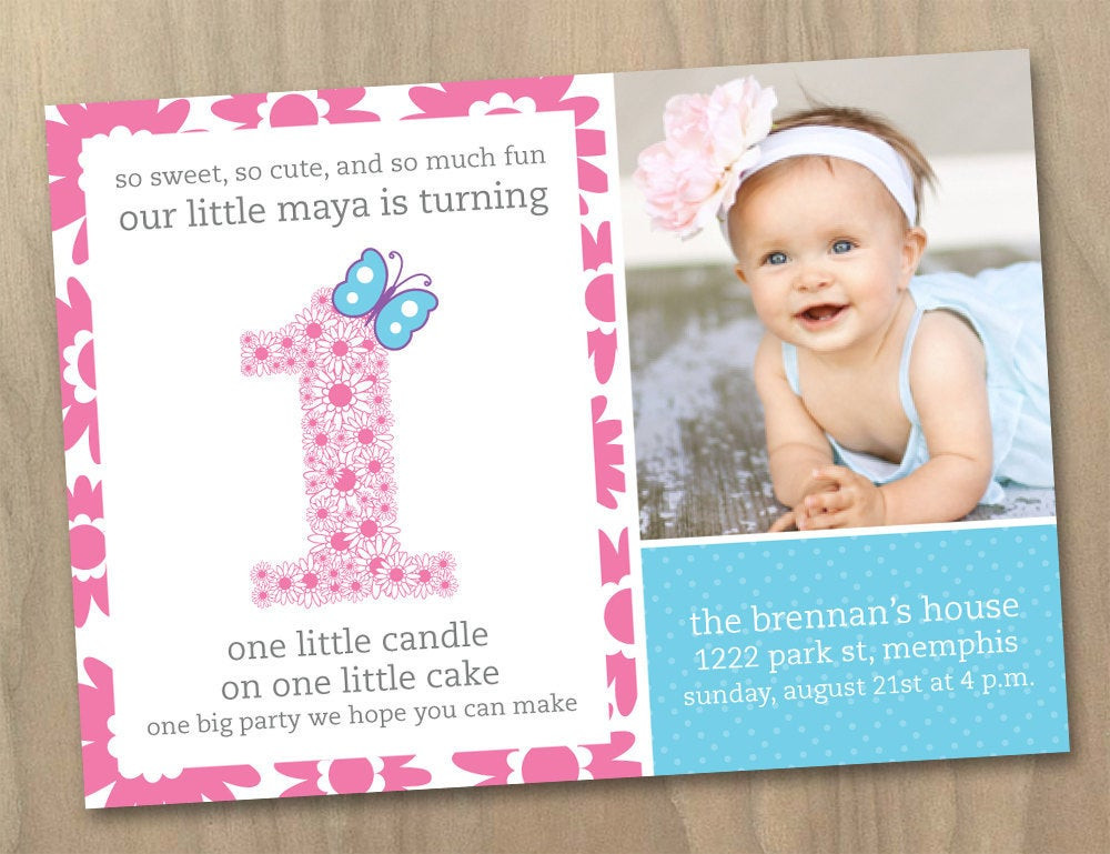 Baby Girl Birthday Invitations
 Baby Girl First 1st Birthday Invitation by DesignAndLife