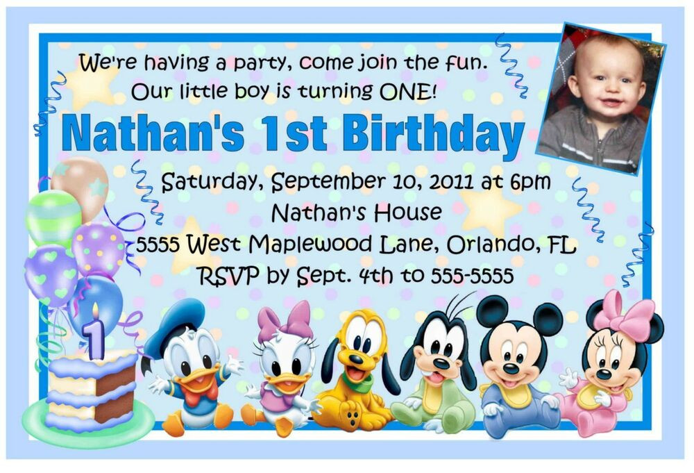 Baby Mickey Mouse 1st Birthday Invitations
 MICKEY MOUSE DISNEY BABIES 1ST BIRTHDAY INVITATIONS