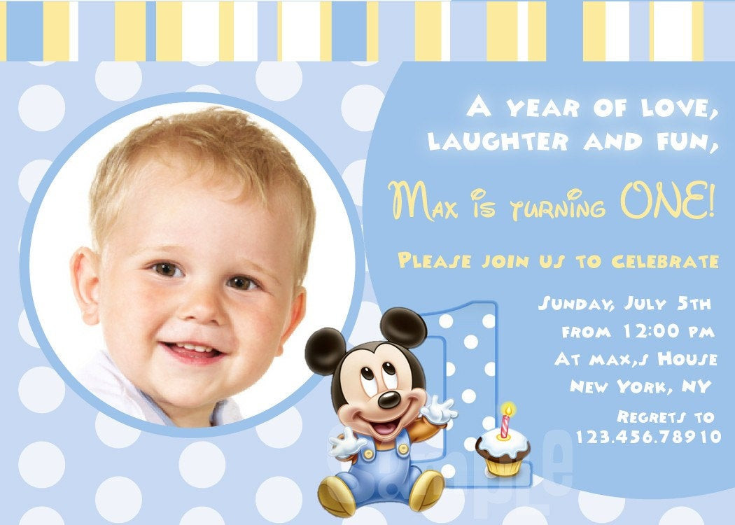 Baby Mickey Mouse 1st Birthday Invitations
 Baby Mickey Mouse First Birthday 1st Printable Custom