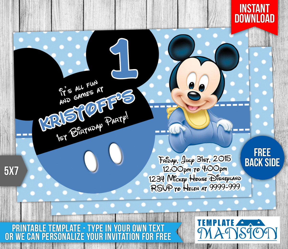 Baby Mickey Mouse 1st Birthday Invitations
 Baby Mickey Mouse Birthday Invitation by templatemansion