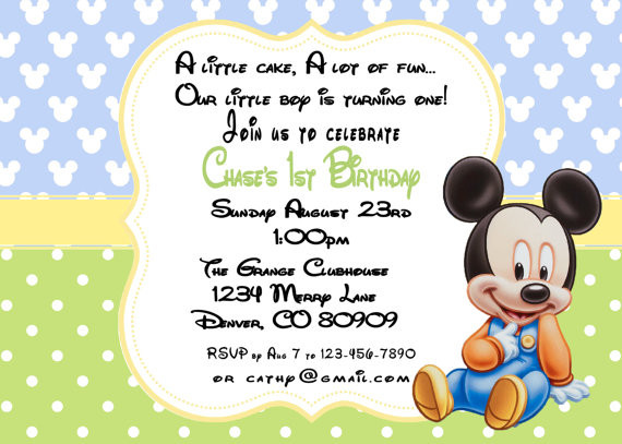 Baby Mickey Mouse 1st Birthday Invitations
 MIckey Mouse Birthday 1st birthday Invitation Printable