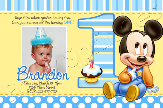 Baby Mickey Mouse 1st Birthday Invitations
 Baby Mickey First Birthday Invitations