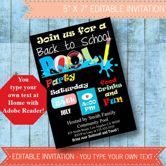 Back To School Pool Party Ideas
 Back to School Pool Party Invitation Printable by ByMiniStore