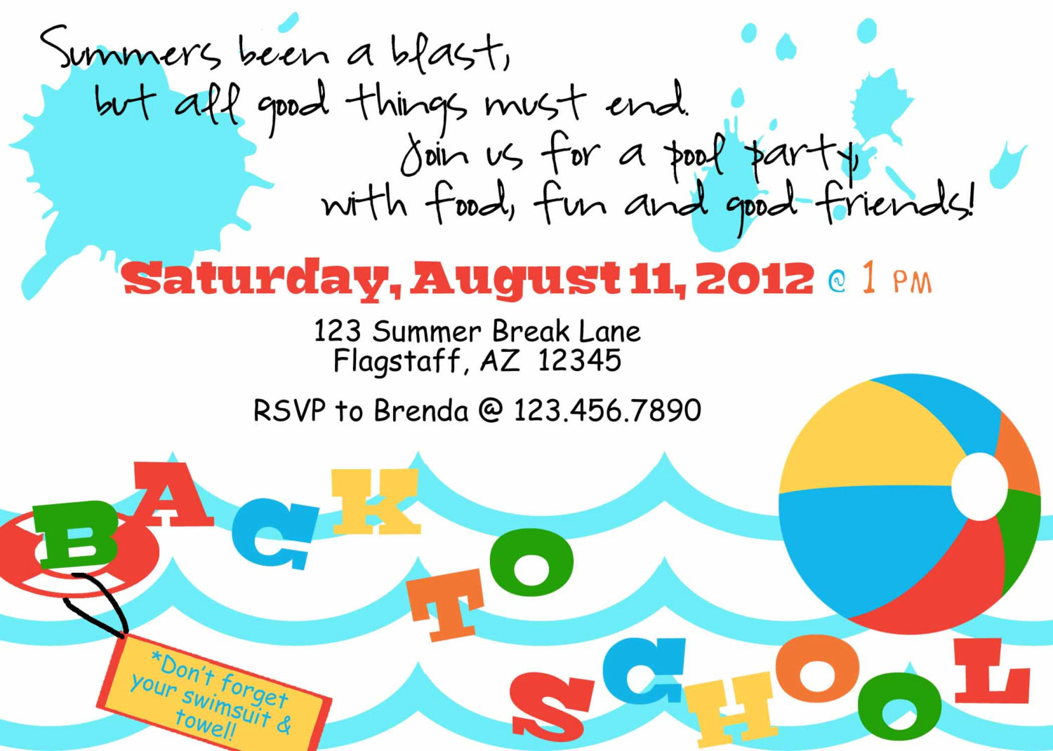 Back To School Pool Party Ideas
 Items similar to BACK To SCHOOL Pool Party Printable