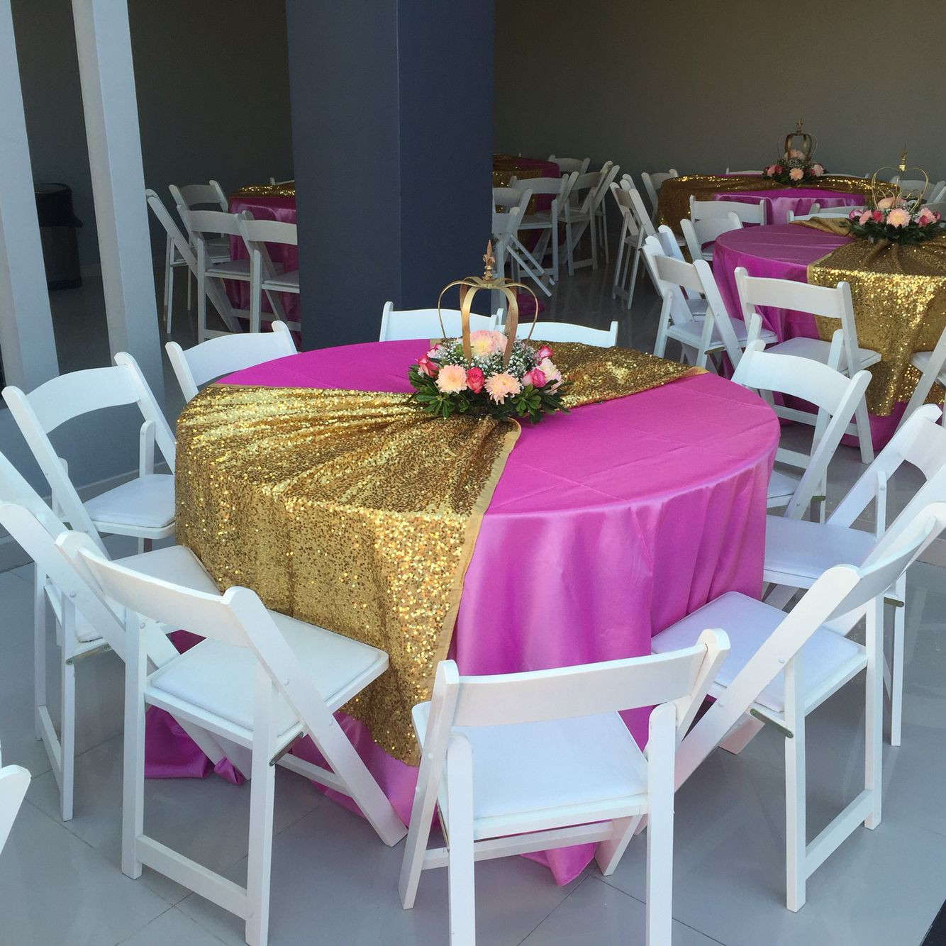 Backyard Graduation Party Ideas Pink And Black Gold Table Set Up
 Princess Claudeth Birthday Party Crown Center Piece Pink