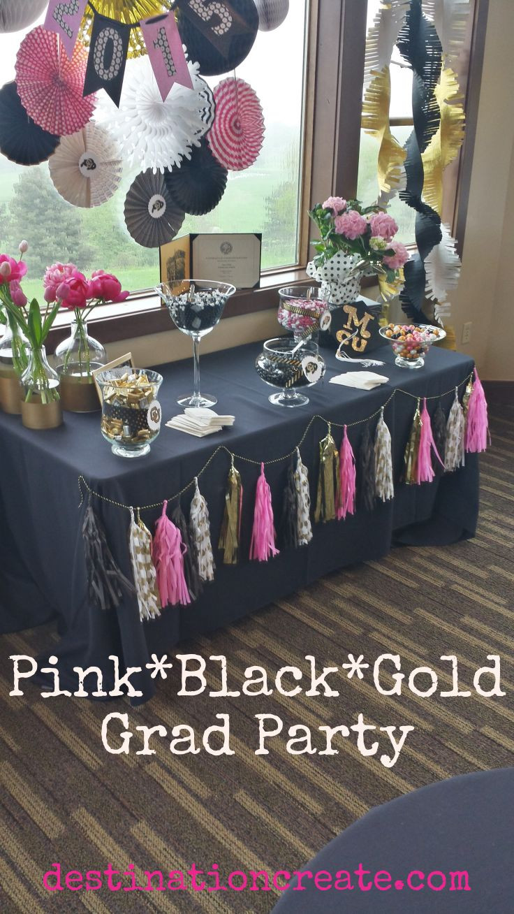 Backyard Graduation Party Ideas Pink And Black Gold Table Set Up
 62 best images about trunk party on Pinterest