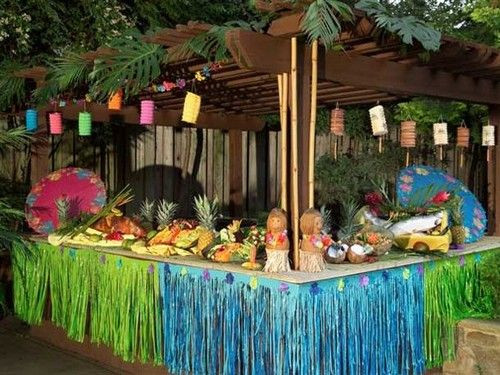 Backyard Luau Party Ideas
 Decorated table for backyard luau Can be used for bar or