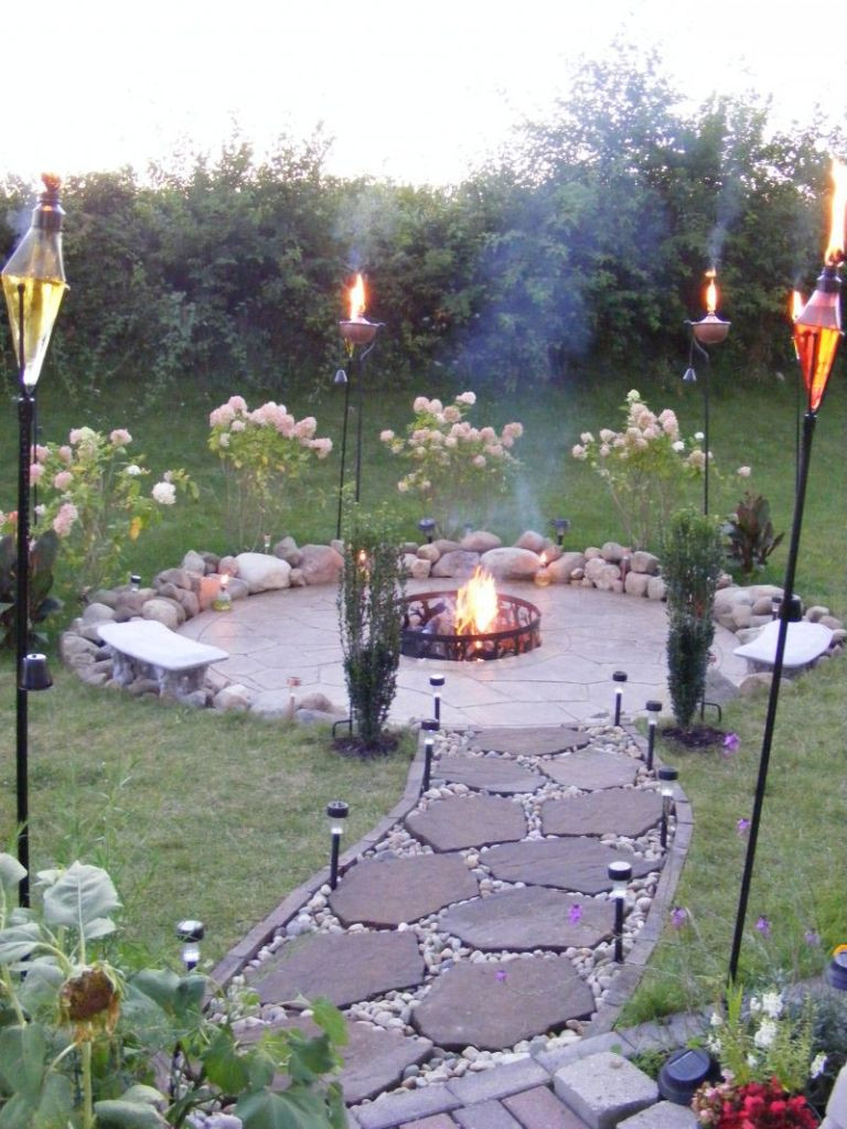 Backyard Patio Landscaping Ideas
 Perfect Torches with Flagstone Walkway for Inexpensive