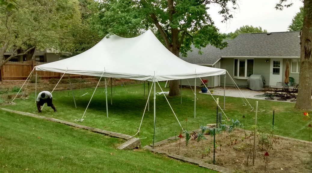 Backyard Tent Rental
 Backyard party with a 20 x 30 rope and pole tent in Iowa