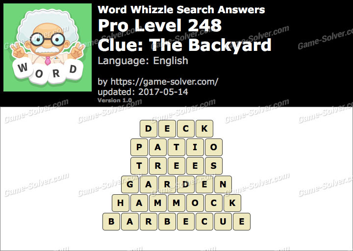 Backyard Word Whizzle
 Word Whizzle Search Pro Level 248 Answers Game Solver