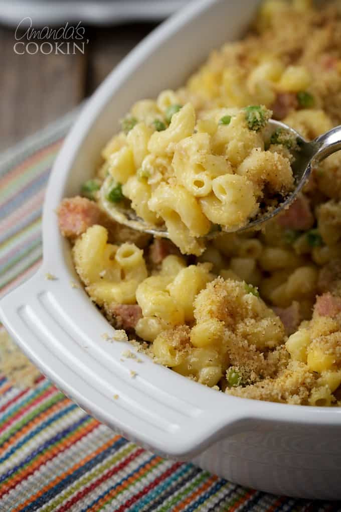Baked Macaroni And Cheese With Ham And Bread Crumbs
 Macaroni and Cheese Casserole with Peas Ham and Shallots