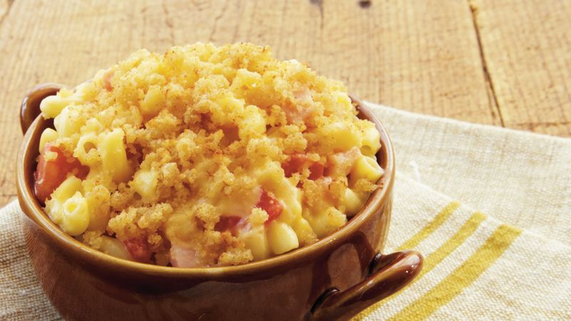Baked Macaroni And Cheese With Ham And Bread Crumbs
 Cheesy Macaroni with Ham Recipe BettyCrocker