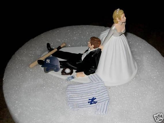 Baseball Wedding Cake Topper
 New York Yankees baseball wedding cake topper bride groom