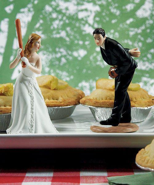 Baseball Wedding Cake Topper
 Bride & Groom Baseball Pitching Home Run Wedding Cake Top