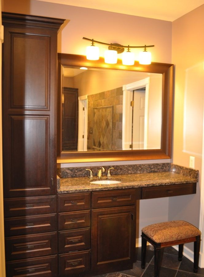 Bathroom Cabinets And Countertops
 Cherry finish bathroom cabinets with granite countertop