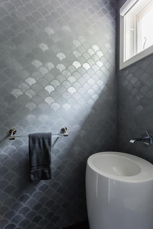 Bathroom Tile Walls
 Modern Gray Bathroom with Egg Shaped Sink Modern Bathroom