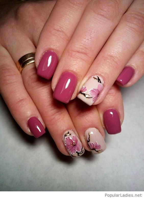 Beautiful Gel Nails
 Beautiful pink gel nails design with flowers and gold