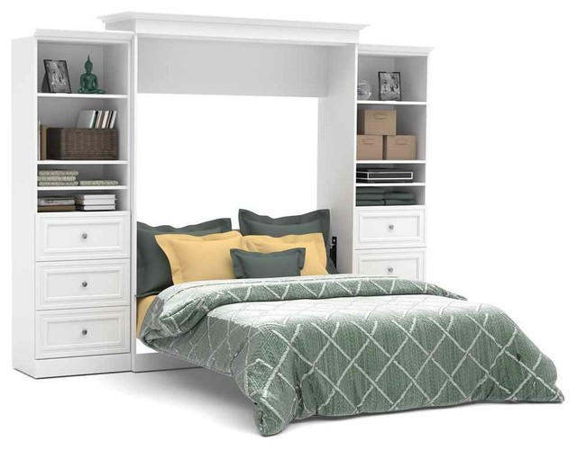 Bedroom Furniture Wall Units
 Queen Wall Bed and Storage Units with Drawers in White