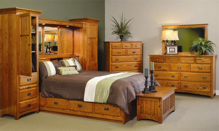 Bedroom Furniture Wall Units
 Amish Monterey Pier Wall Bed Unit with Platform Storage