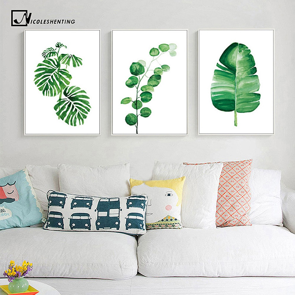 Bedroom Wall Art Paintings
 Watercolor Tropical Plants Leaves Wall Art Canvas Posters