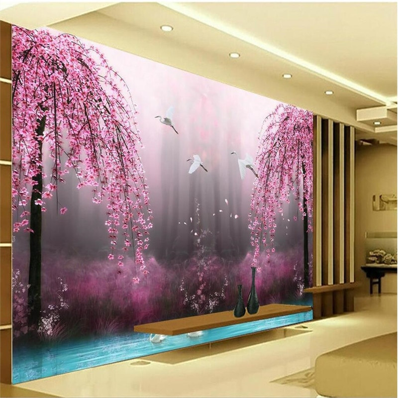 Bedroom Wall Art Paintings
 Aliexpress Buy Romantic purple peach Crane Lake wall