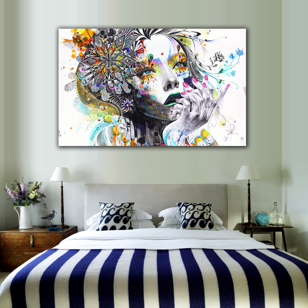 Bedroom Wall Art Paintings
 1 Piece Modern Wall Art Girl With Flowers Unframed Canvas